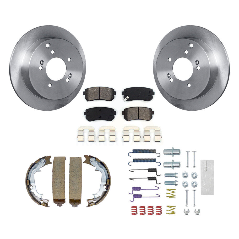 Rear Disc Rotors Semi-Metallic Pads Parking Shoes Hardware Kit For Hyundai Tucson Kia AWD K8S-104651