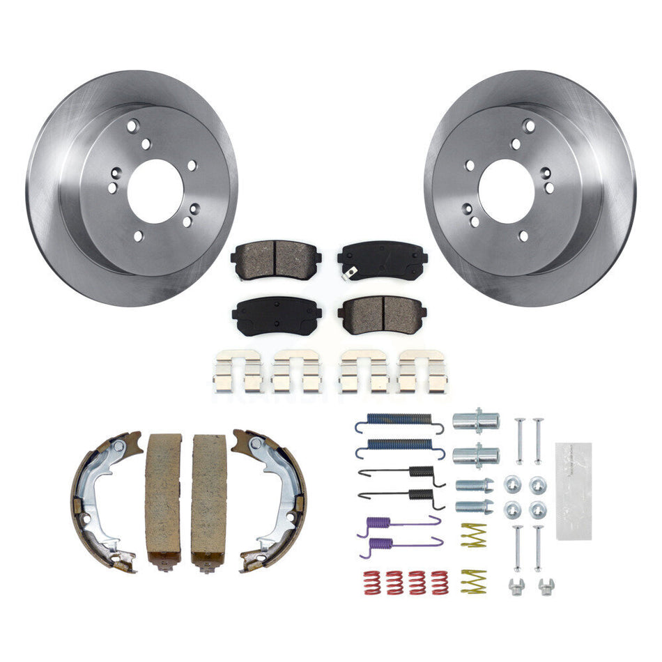 Rear Disc Rotors Semi-Metallic Pads Parking Shoes Hardware Kit For Hyundai Tucson Kia AWD K8S-104651