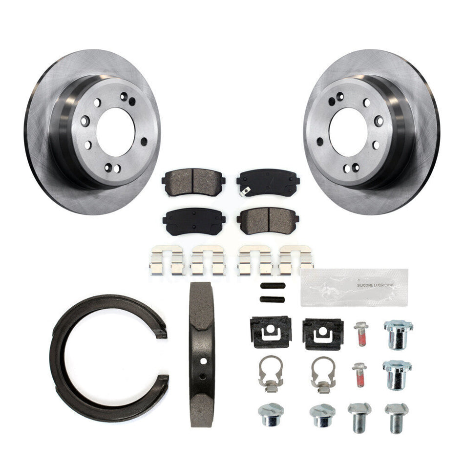 Rear Disc Rotors Semi-Metallic Pads Parking Shoes Hardware Kit For 11-16 Kia Sportage FWD K8S-104653