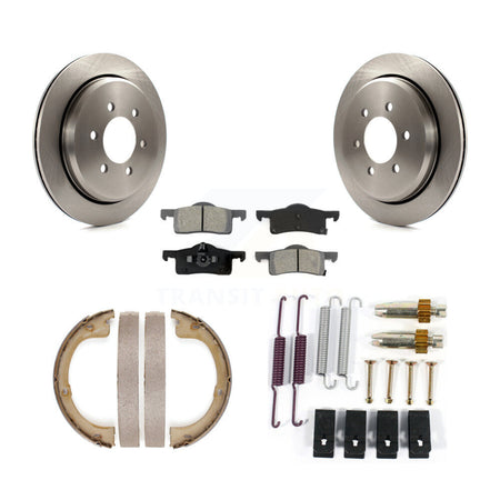 Rear Disc Rotors Semi-Metallic Pads Parking Brake Shoes Hardware Kit For Ford Expedition K8S-104675