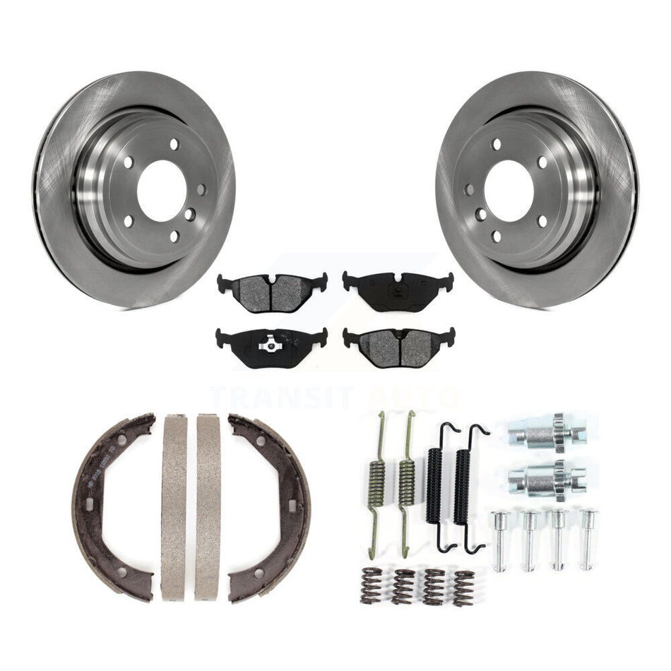 Rear Disc Rotors Semi-Metallic Pads Parking Brake Shoes & Hardware Kit For 2003 BMW 525i K8S-104678