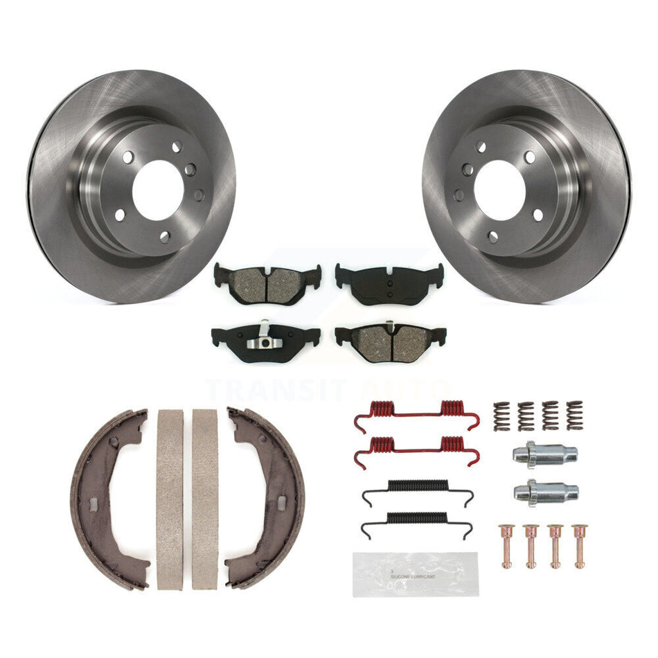 Rear Disc Rotors Semi-Metallic Pads Parking Brake Shoes & Hardware Kit For BMW 328i 325i K8S-104680