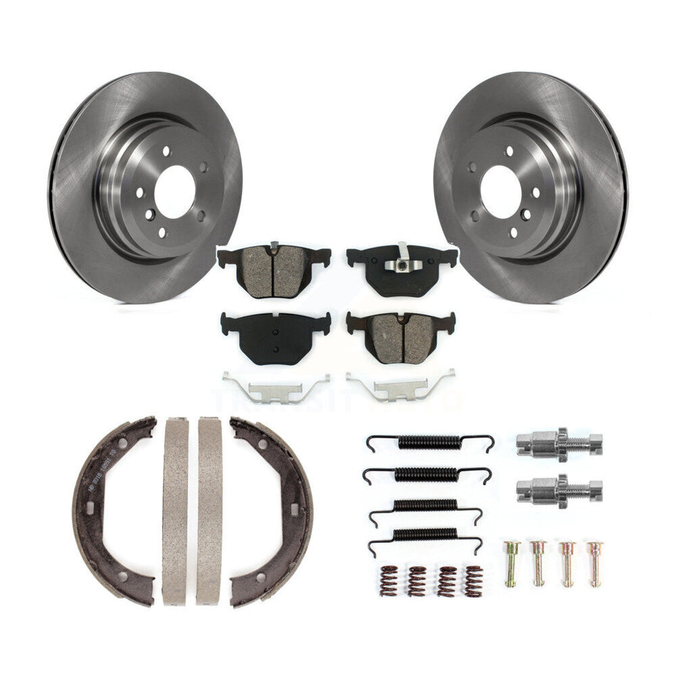 Rear Disc Rotors Semi-Metallic Pads Parking Shoes Hardware Kit For BMW 335i xDrive 335xi K8S-104693