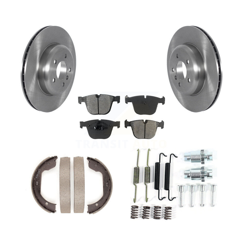 Rear Disc Rotors Semi-Metallic Pads Parking Shoes & Hardware Kit For BMW 535i GT xDrive 7 K8S-104694