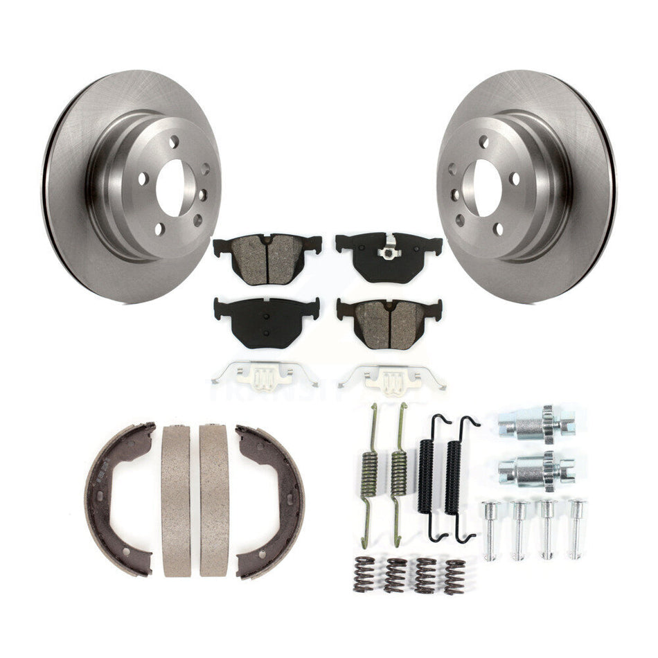Rear Disc Rotors Semi-Metallic Pads Parking Brake Shoes And Hardware Kit For BMW X5 X6 K8S-104696