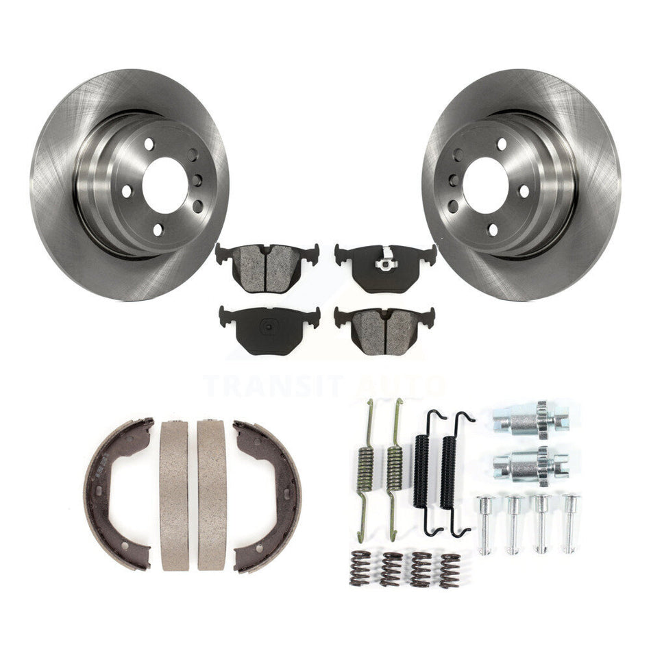Rear Disc Rotors Semi-Metallic Pads Parking Brake Shoes And Hardware Kit For BMW X5 K8S-104698