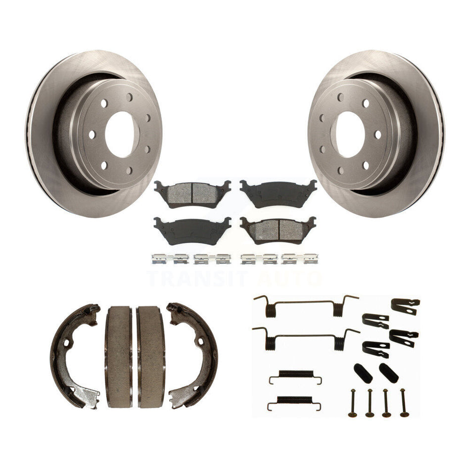 Rear Disc Rotors Semi-Metallic Pads Parking Brake Shoes And Hardware Kit For Ford F-150 K8S-104704