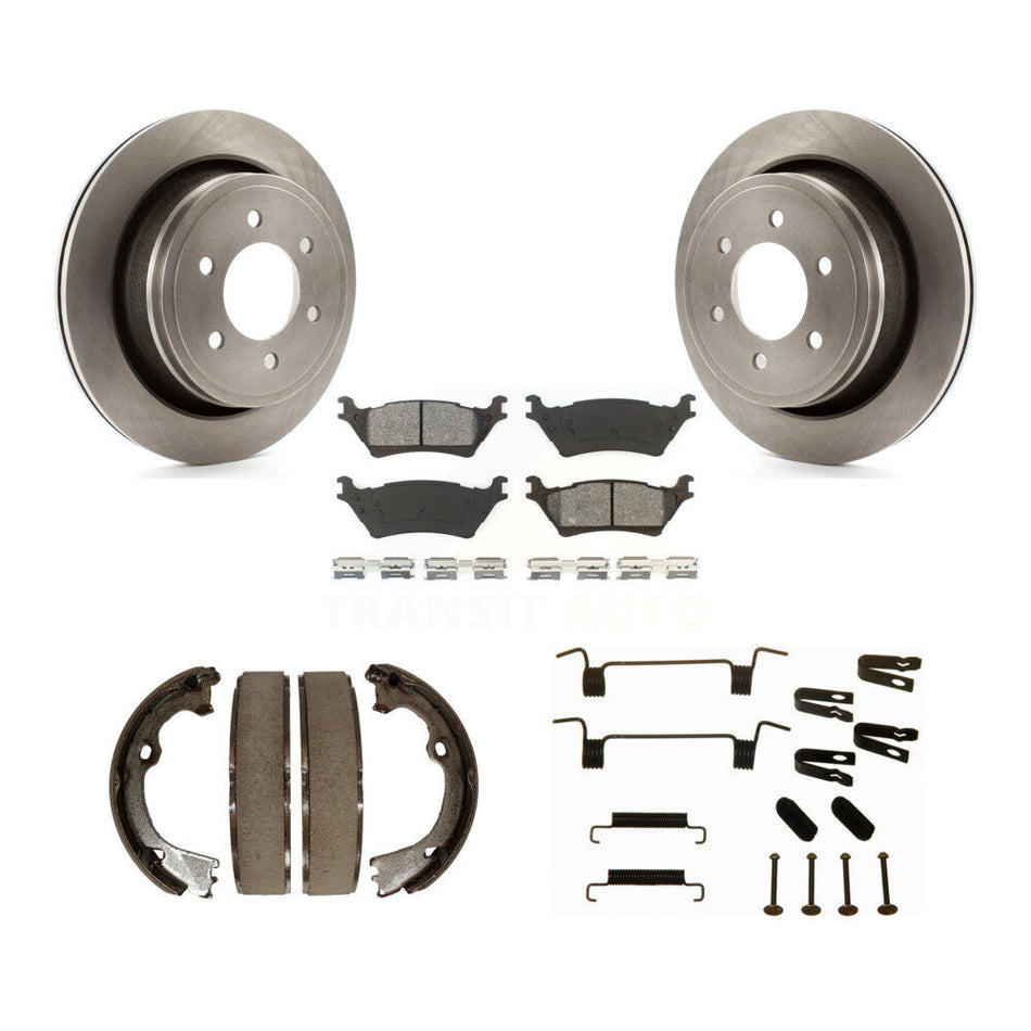 Rear Disc Rotors Semi-Metallic Pads Parking Brake Shoes And Hardware Kit For Ford F-150 K8S-104706