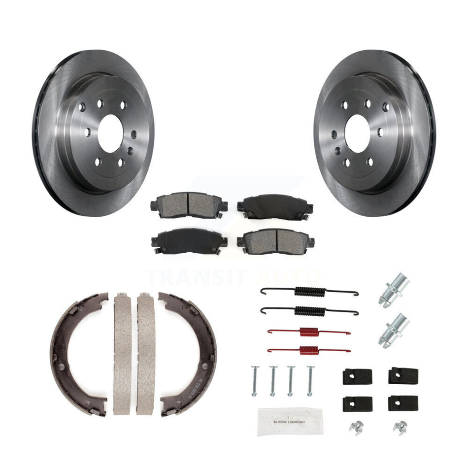 Rear Disc Rotors Semi-Metallic Pads Parking Brake Shoes Hardware Kit For GMC Acadia Buick K8S-104715