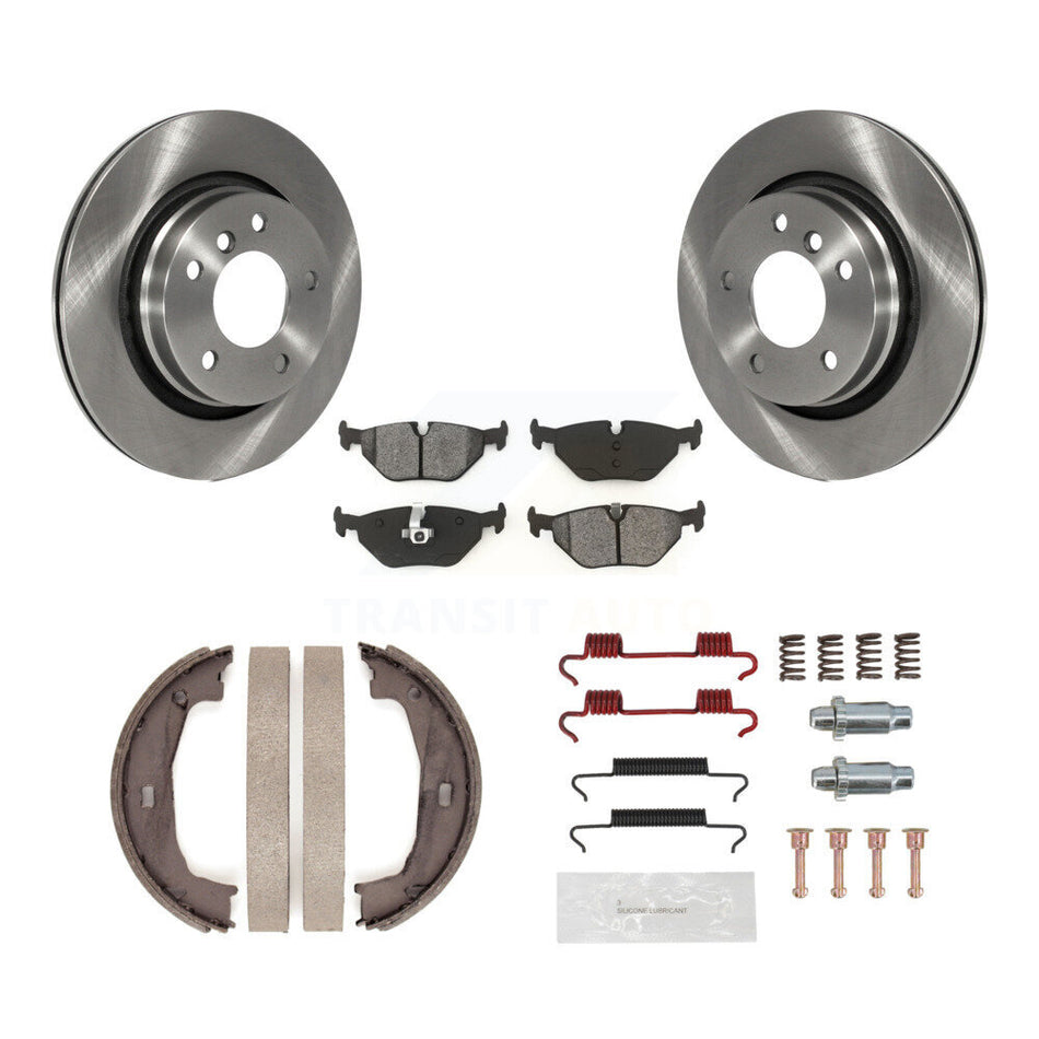 Rear Disc Rotors Semi-Metallic Pads Parking Shoes & Hardware Kit For BMW 325Ci 325i 328i K8S-104739
