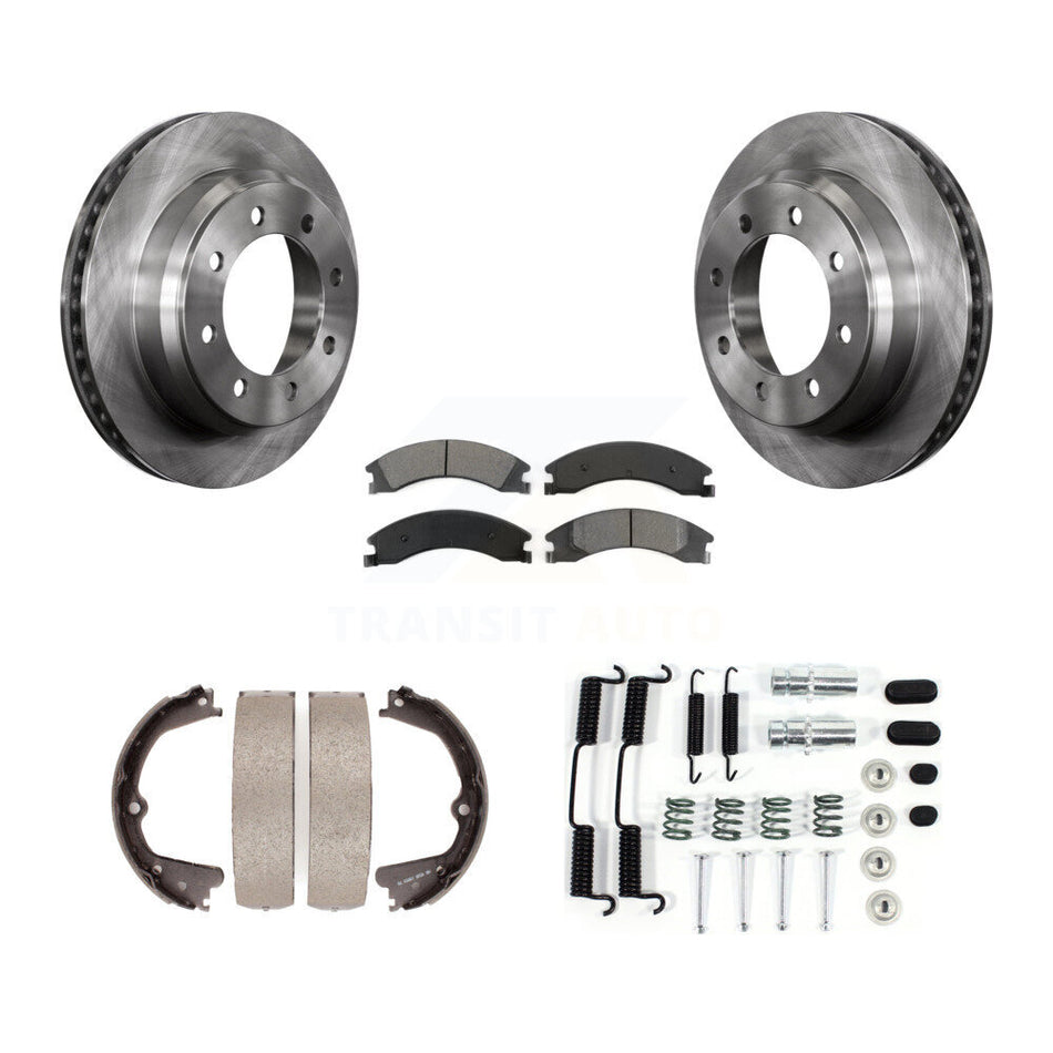 Rear Disc Rotors Semi-Metallic Pads Parking Shoes Hardware Kit For Ford E-350 Super Duty K8S-104742