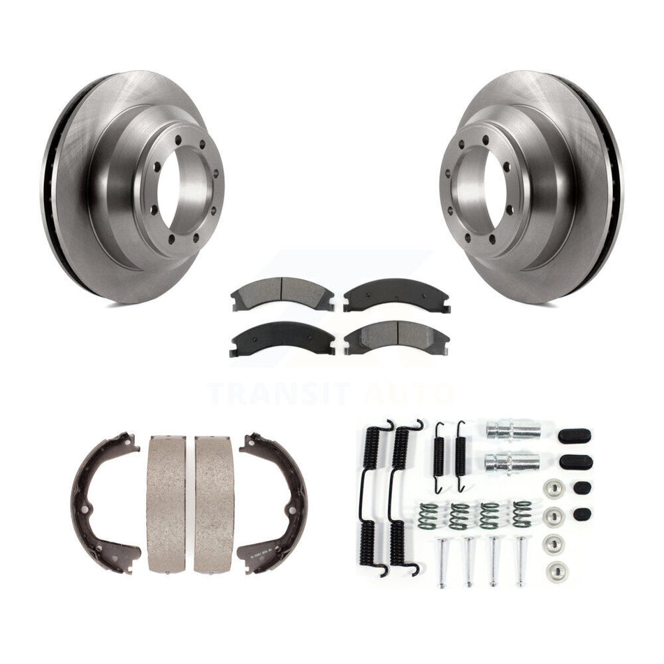 Rear Disc Rotors Semi-Metallic Pads Parking Shoes Hardware Kit For Ford E-350 Super Duty K8S-104743
