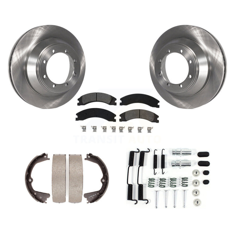 Rear Disc Rotors Semi-Metallic Pads Parking Shoes Hardware Kit For Ford E-450 Super Duty K8S-104744