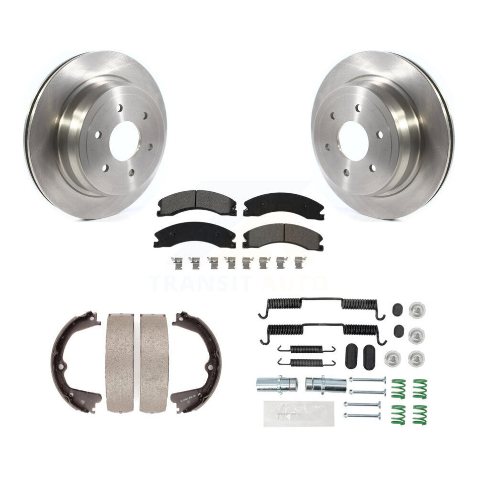 Rear Disc Rotors Semi-Metallic Pads Parking Shoes Hardware Kit For 16-19 Nissan TITAN XD K8S-104745