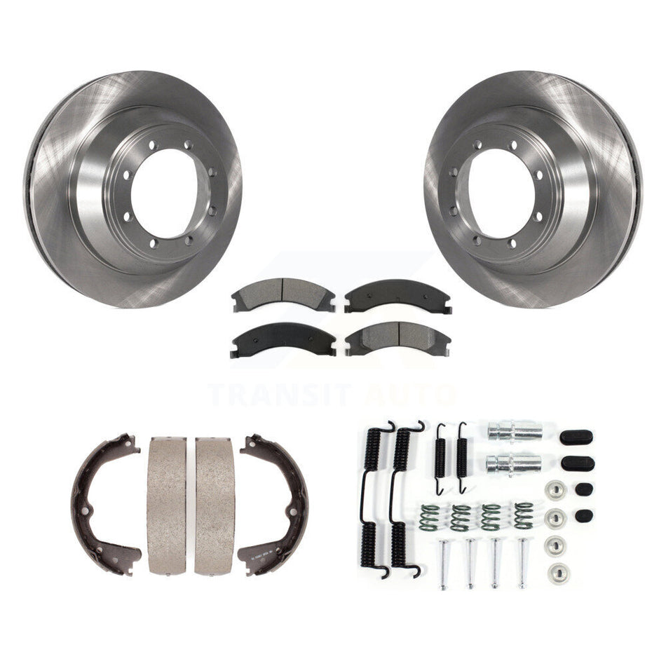 Rear Disc Rotors Semi-Metallic Pads Parking Shoes Hardware Kit For Ford E-450 Super Duty K8S-104746