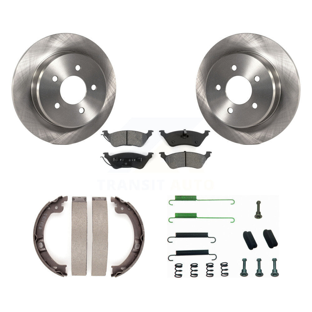 Rear Disc Rotors Semi-Metallic Pads Parking Shoes Hardware Kit For Dodge Grand Caravan & K8S-104747