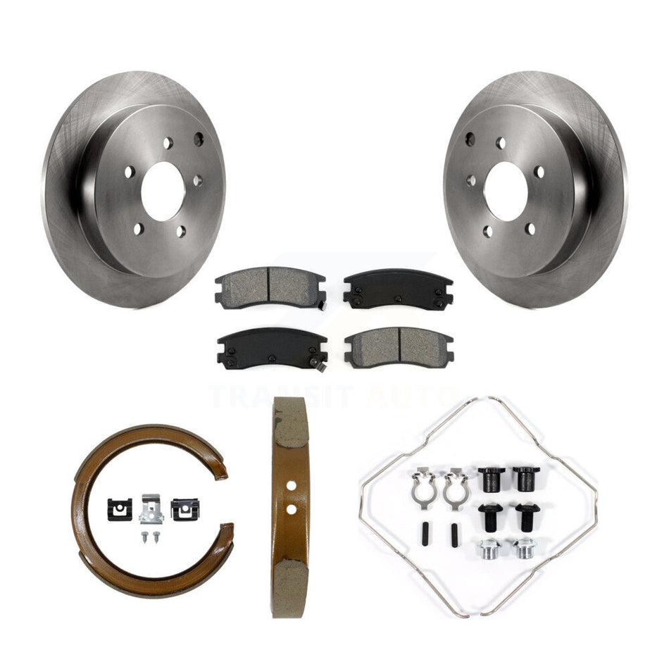 Rear Disc Rotors Semi-Metallic Pads Parking Shoes Hardware Kit For Buick Rendezvous Aztek K8S-104749
