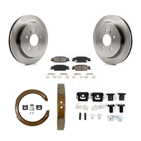 Rear Disc Rotors Semi-Metallic Pads Parking Brake Shoes Hardware Kit For Cadillac CTS STS K8S-104750