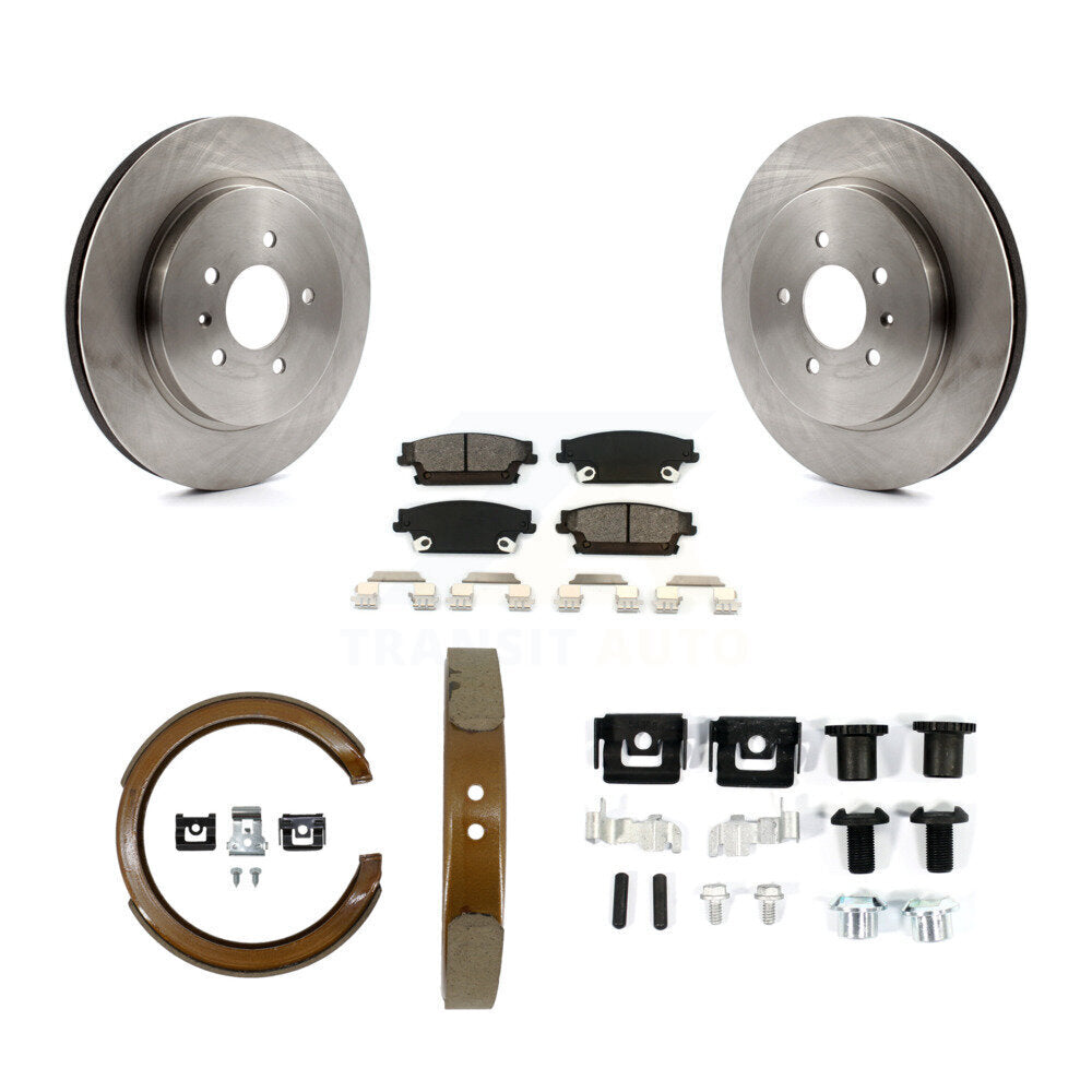 Rear Disc Rotors Semi-Metallic Pads Parking Brake Shoes Hardware Kit For Cadillac CTS STS K8S-104753