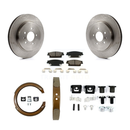 Rear Disc Rotors Semi-Metallic Pads Parking Brake Shoes Hardware Kit For Cadillac CTS STS K8S-104753