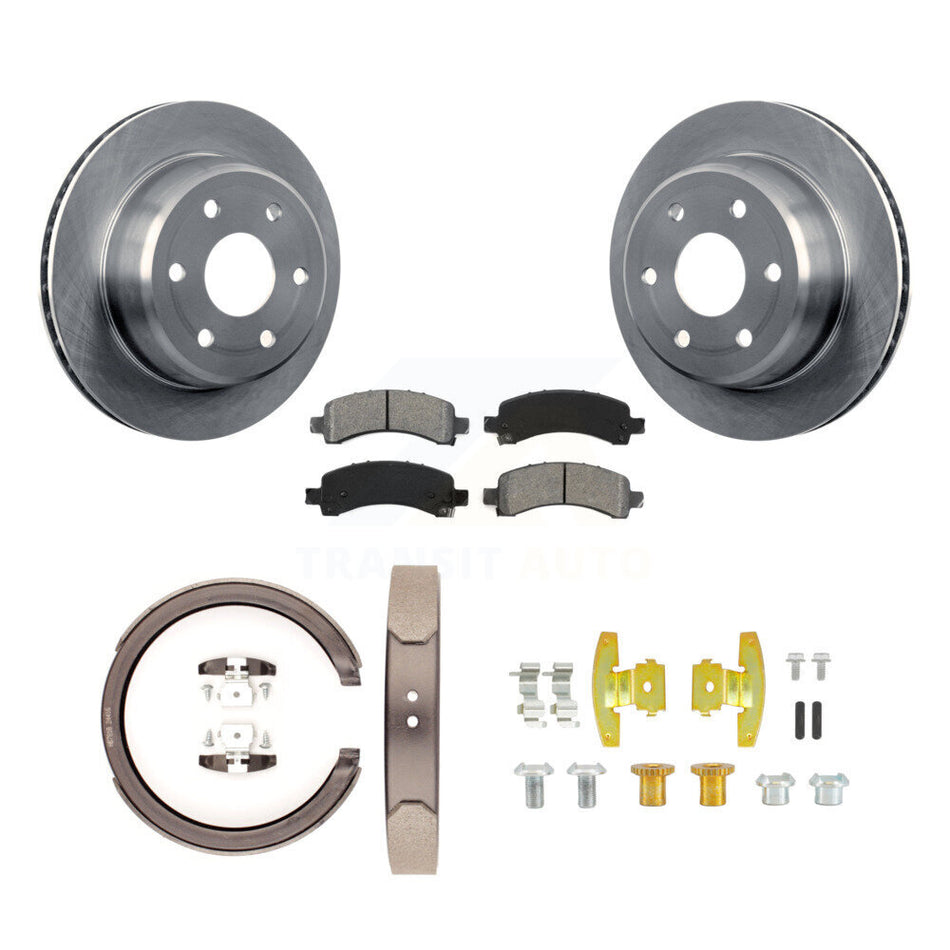Rear Disc Rotors Semi-Metallic Pads Parking Shoes Hardware Kit For Chevrolet GMC Express K8S-104754