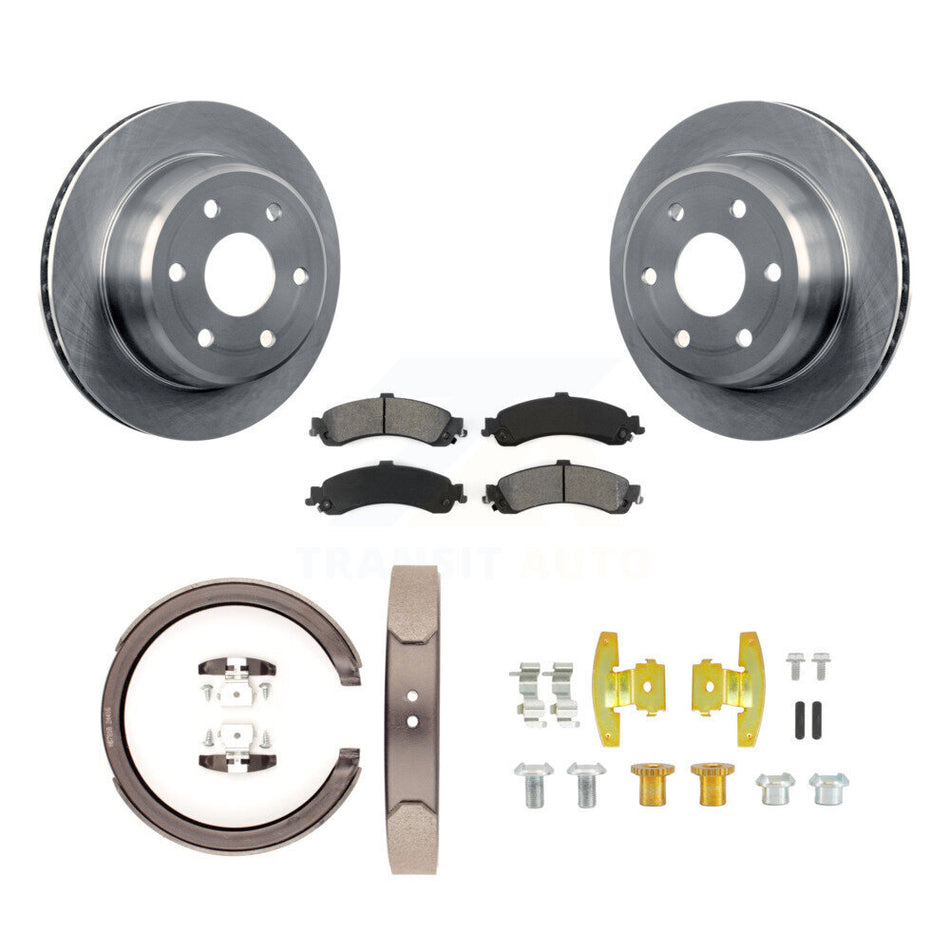 Rear Disc Rotors Semi-Metallic Pads Parking Shoes & Hardware Kit For Chevrolet GMC Sierra K8S-104758
