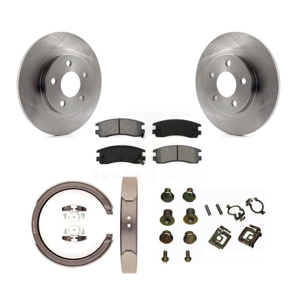 Rear Disc Rotors Semi-Metallic Pads Parking Brake Shoes Hardware Kit For Cadillac DeVille K8S-104761