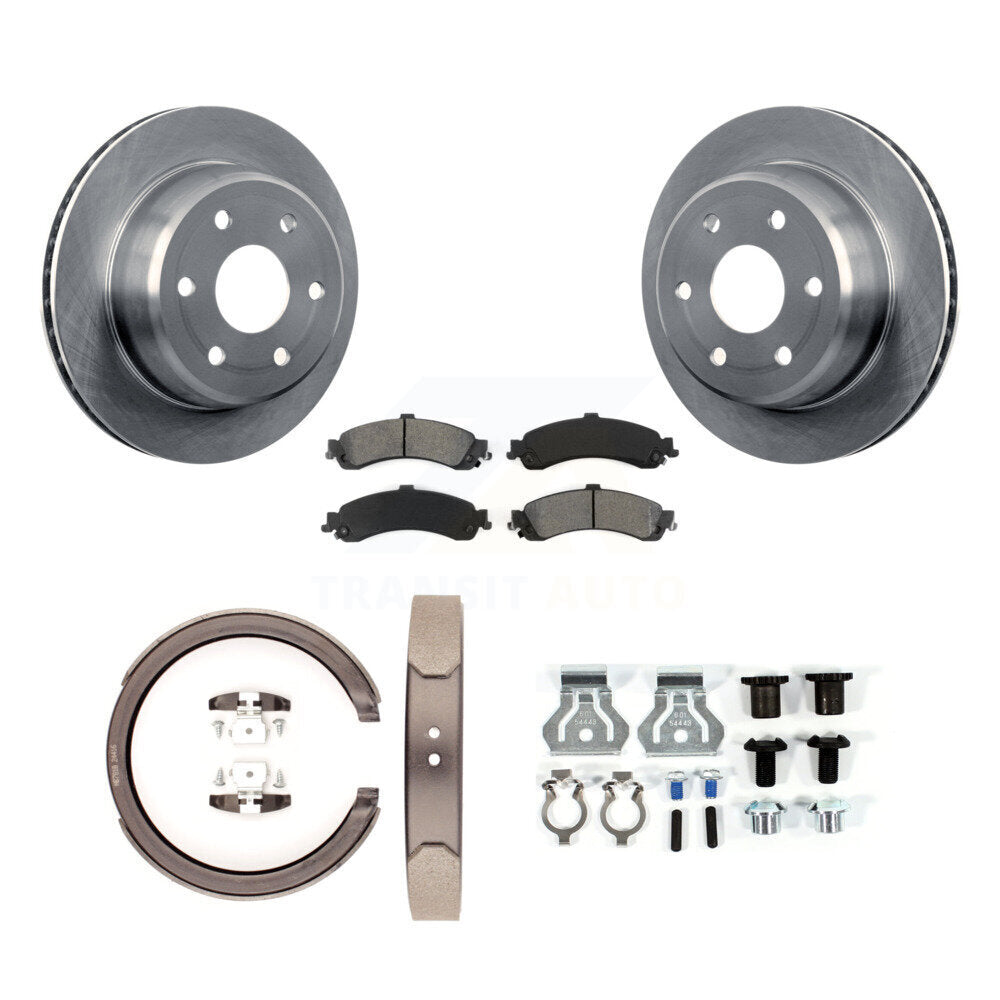 Rear Disc Rotors Semi-Metallic Pads Parking Shoes Hardware Kit For GMC Yukon XL 1500 4WD K8S-104770