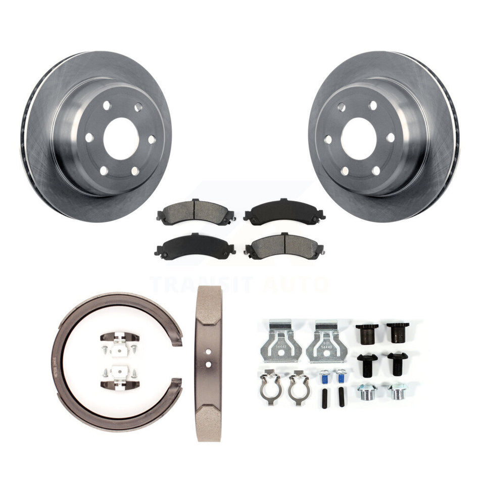Rear Disc Rotors Semi-Metallic Pads Parking Shoes Hardware Kit For GMC Yukon XL 1500 4WD K8S-104770
