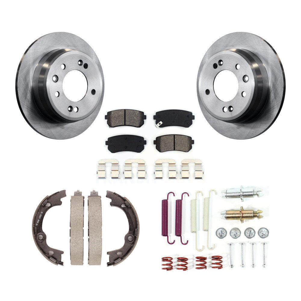 Rear Disc Rotors Semi-Metallic Pads Parking Brake Shoes Hardware Kit For Hyundai Elantra K8S-104786