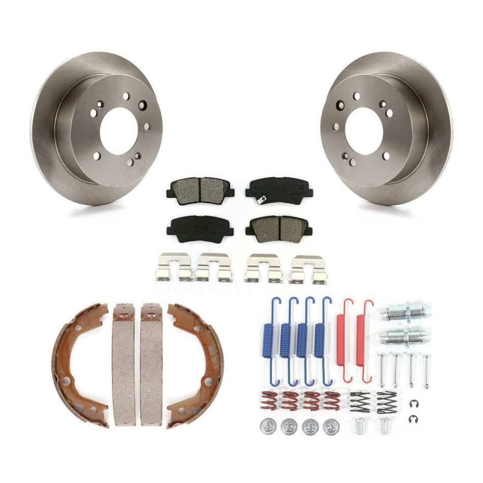 Rear Disc Rotors Semi-Metallic Pads Parking Brake Shoes Hardware Kit For Hyundai Elantra K8S-104788