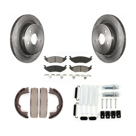 Rear Disc Rotors Semi-Metallic Pads Parking Shoes Hardware Kit For Ram 1500 Classic Dodge K8S-104789