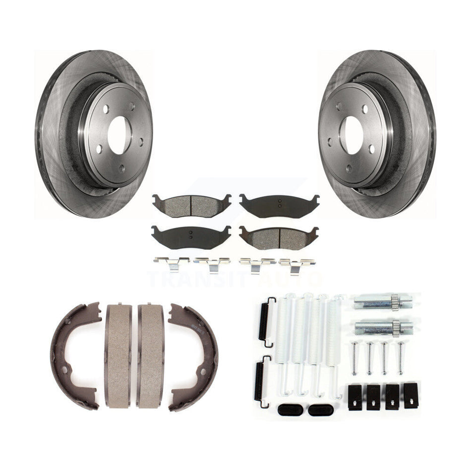 Rear Disc Rotors Semi-Metallic Pads Parking Shoes Hardware Kit For Ram 1500 Classic Dodge K8S-104789