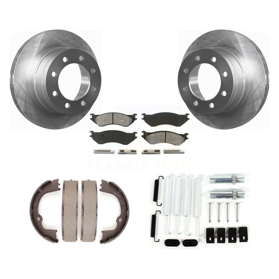 Rear Disc Rotors Semi-Metallic Pads Parking Brake Shoes & Hardware Kit For Dodge Ram 1500 K8S-104791