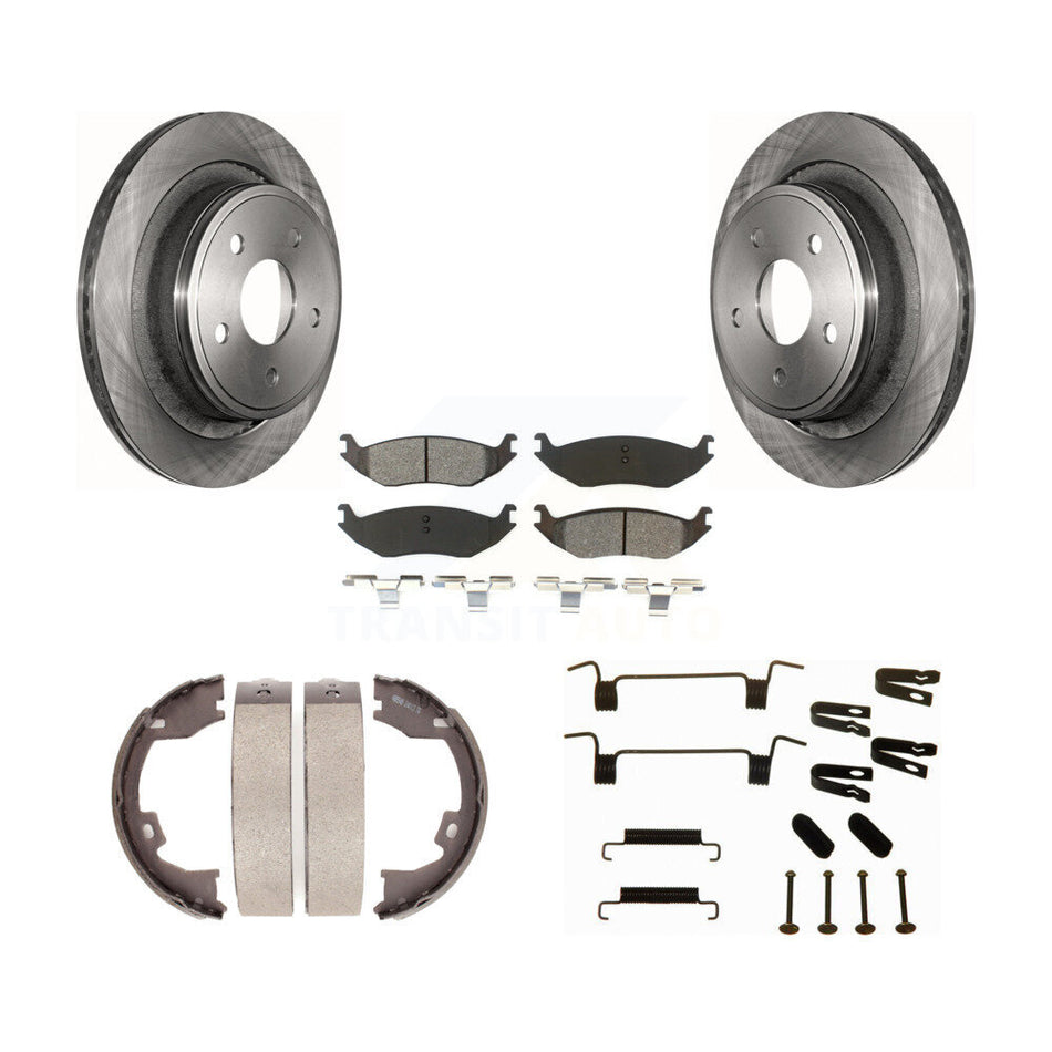 Rear Disc Rotors Semi-Metallic Pads Parking Brake Shoes & Hardware Kit For Dodge Ram 1500 K8S-104792