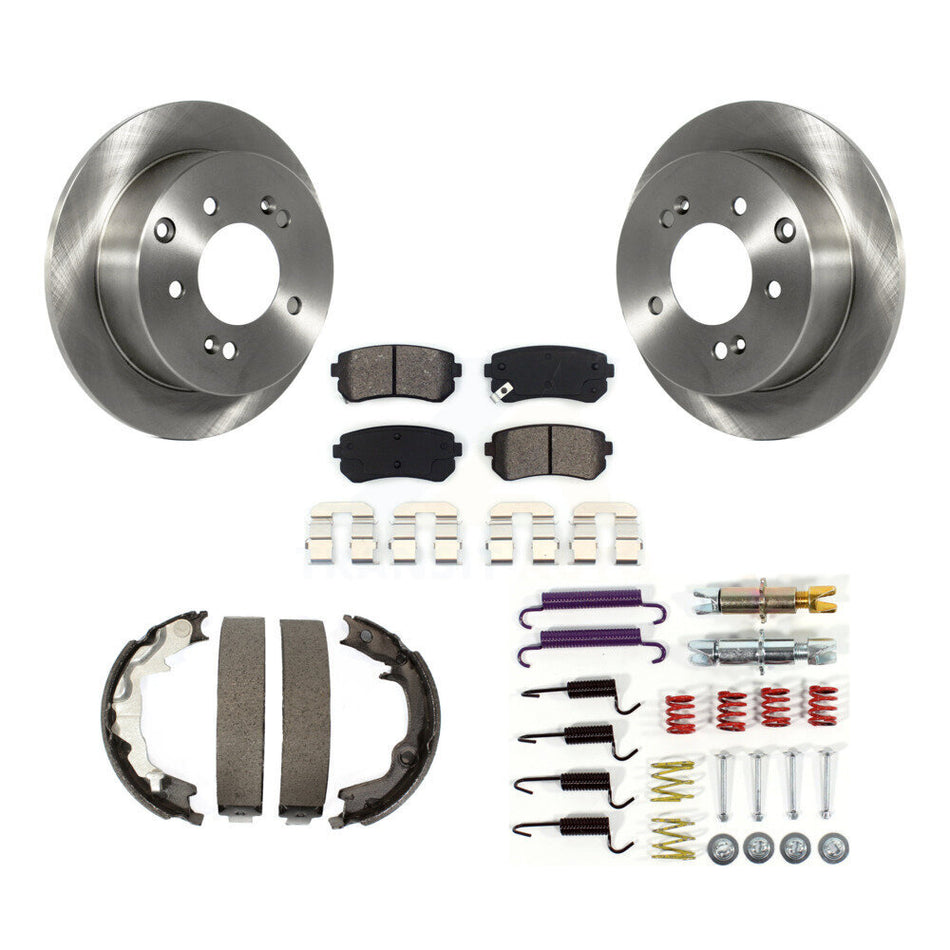 Rear Disc Rotors Semi-Metallic Pads Parking Brake Shoes & Hardware Kit For Kia Forte Koup K8S-104794