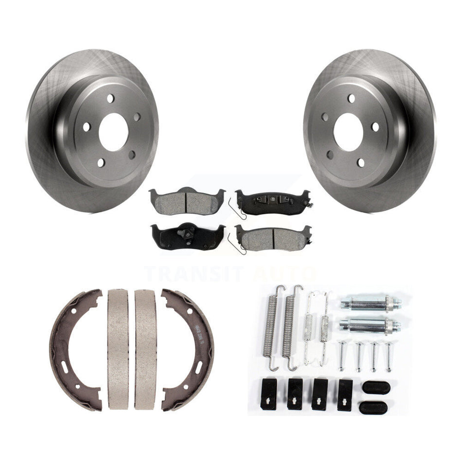 Rear Disc Rotors Semi-Metallic Pads Parking Shoes & Hardware Kit For Jeep Grand Cherokee K8S-104796