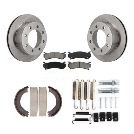 Rear Disc Rotors Semi-Metallic Pads Parking Brake Shoes Hardware Kit For GMC Sierra 3500 K8S-104808