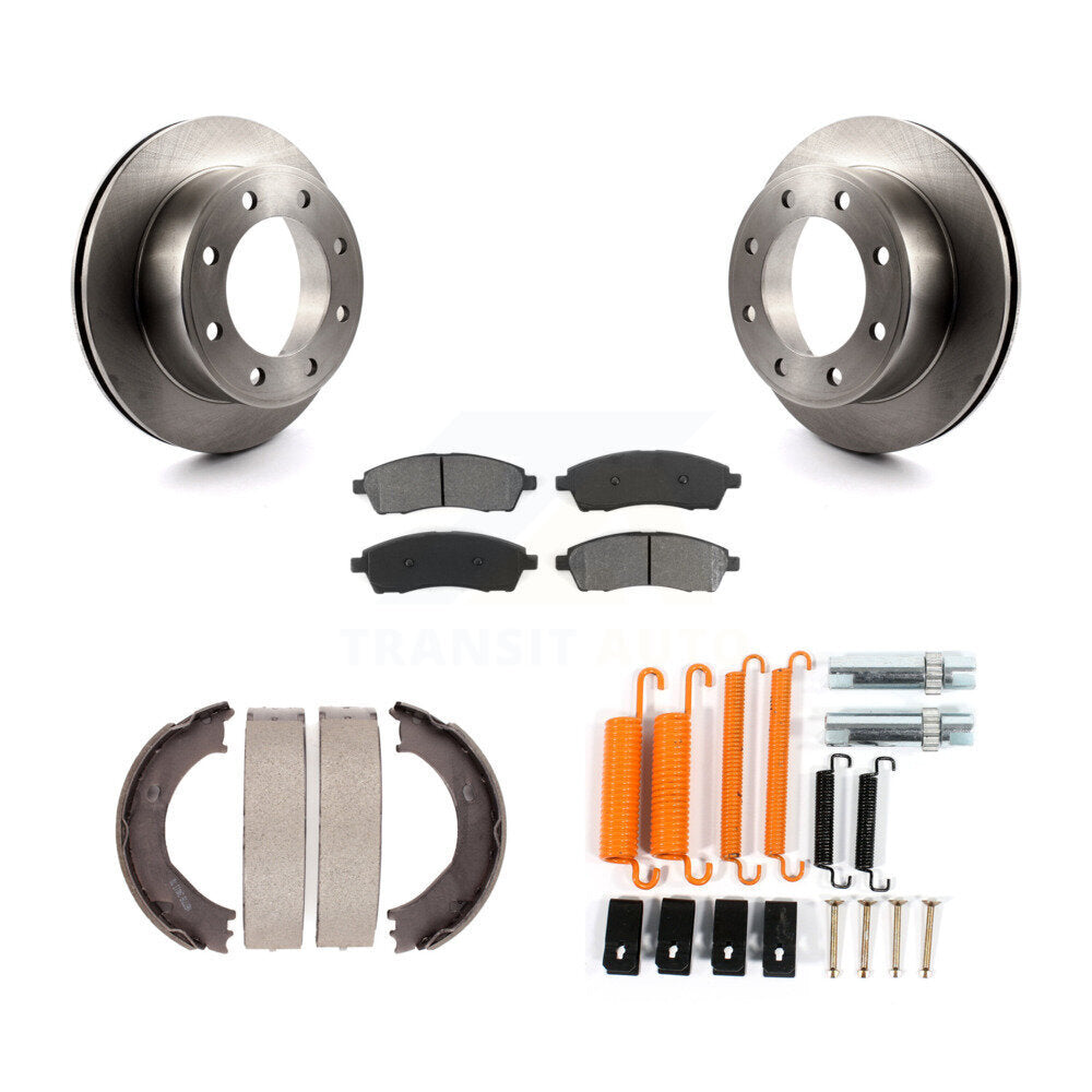 Rear Disc Rotors Semi-Metallic Pads Parking Shoes Hardware Kit For Ford F-350 Super Duty K8S-104810