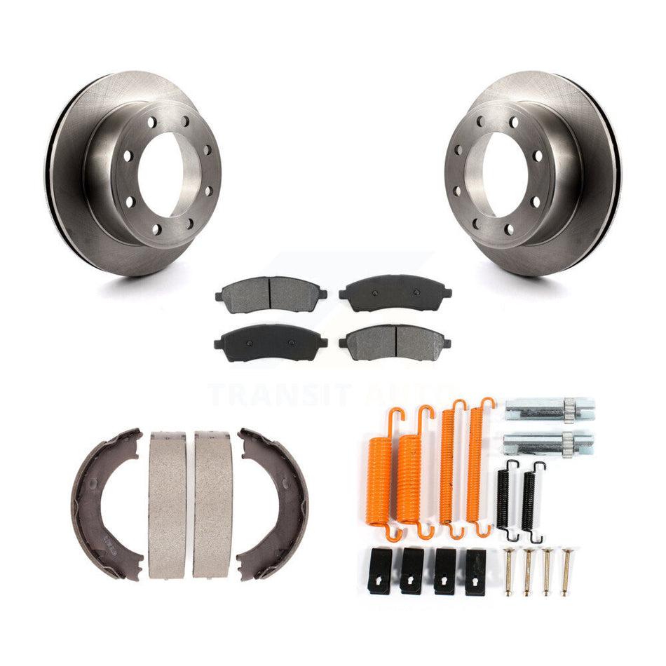 Rear Disc Rotors Semi-Metallic Pads Parking Shoes Hardware Kit For Ford F-350 Super Duty K8S-104810