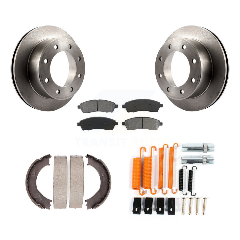 Rear Disc Rotors Semi-Metallic Pads Parking Shoes Hardware Kit For Ford F-350 Super Duty K8S-104810