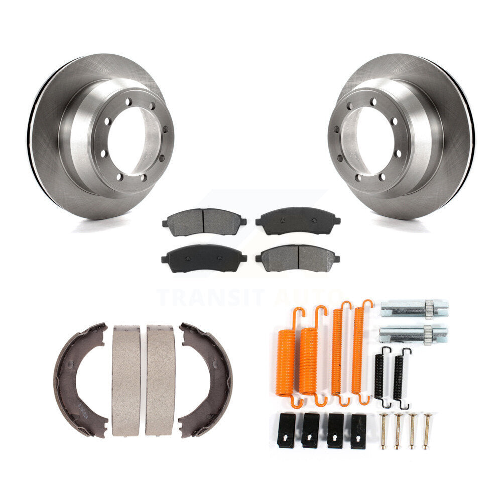 Rear Disc Rotors Semi-Metallic Pads Parking Shoes Hardware Kit For Ford F-350 Super Duty K8S-104811