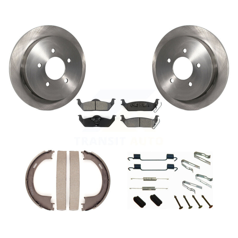 Rear Disc Rotors Semi-Metallic Pads Parking Brake Shoes And Hardware Kit For Ford F-150 K8S-104830