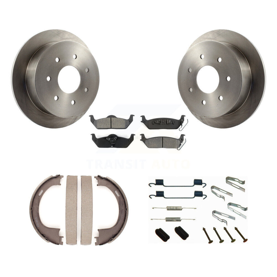 Rear Disc Rotors Semi-Metallic Pads Parking Brake Shoes And Hardware Kit For Ford F-150 K8S-104831