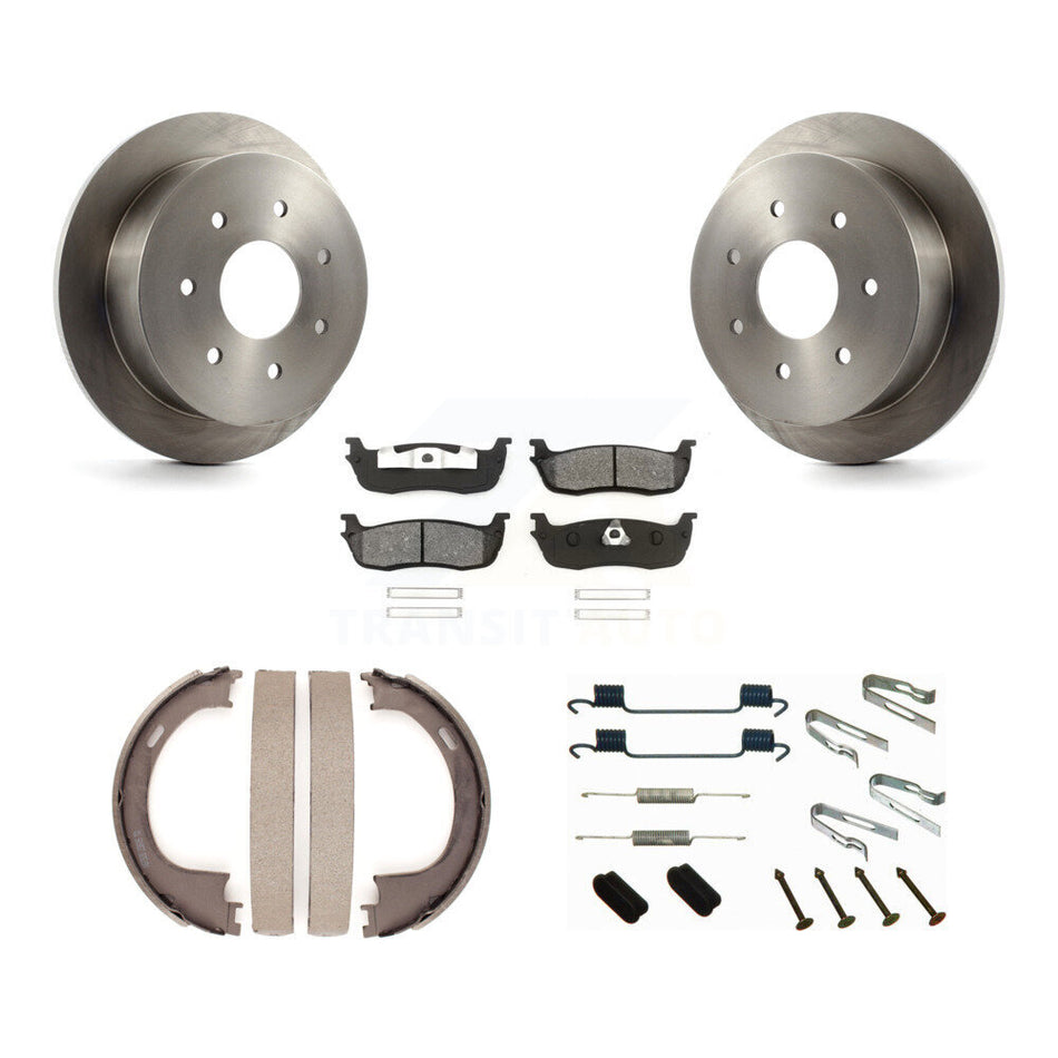 Rear Disc Rotors Semi-Metallic Pads Parking Brake Shoes Hardware Kit For Ford F-150 F-250 K8S-104836