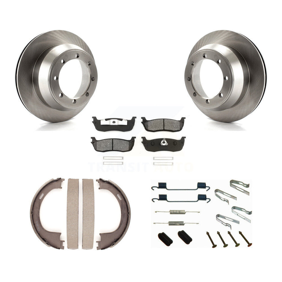 Rear Disc Rotors Semi-Metallic Pads Parking Shoes & Hardware Kit For Ford F-150 RWD with K8S-104837