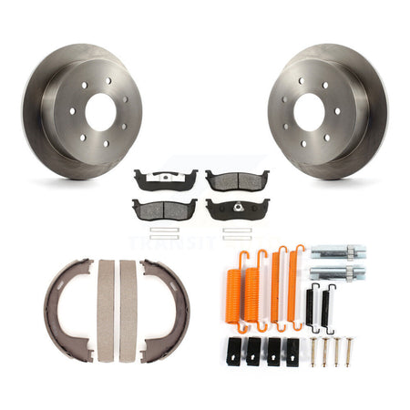 Rear Disc Rotors Semi-Metallic Pads Parking Brake Shoes And Hardware Kit For Ford F-250 K8S-104838