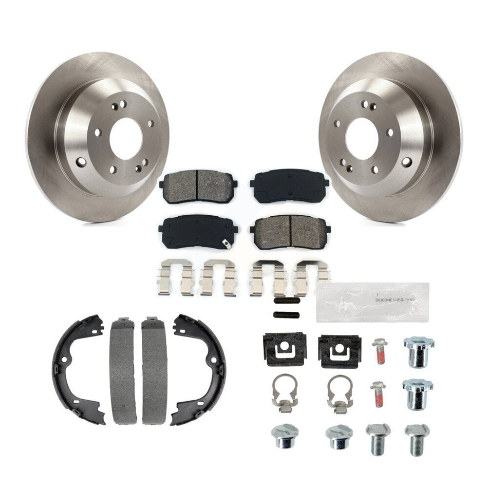 Rear Disc Rotors Semi-Metallic Pads Parking Brake Shoes And Hardware Kit For Kia Sedona K8S-104864