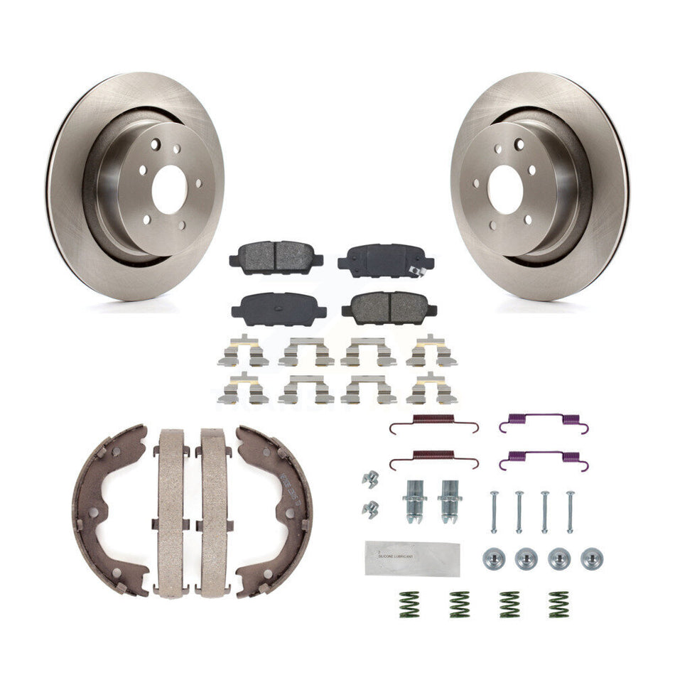 Rear Disc Rotors Semi-Metallic Pads Parking Brake Shoes Hardware Kit For INFINITI G35 Q60 K8S-104886