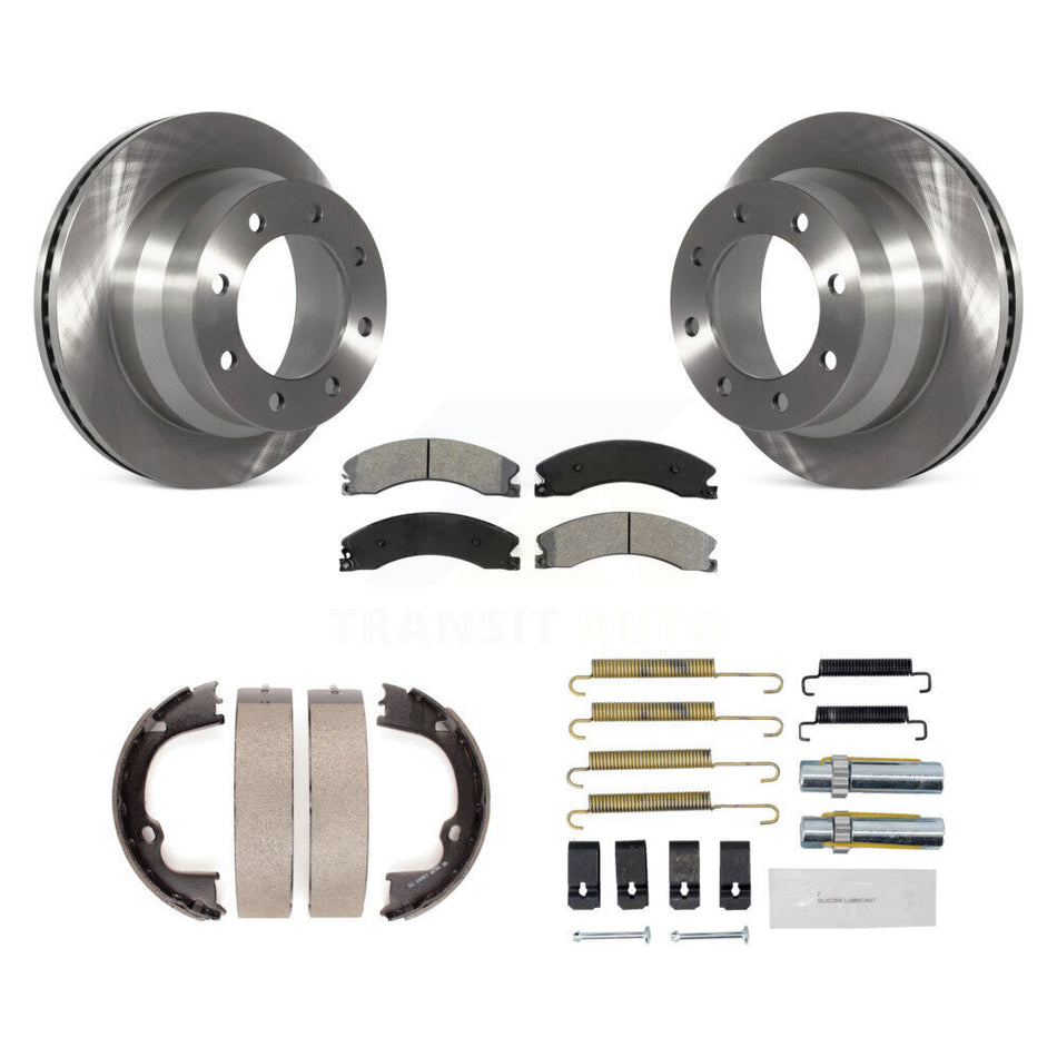 Rear Disc Rotors Semi-Metallic Pads Parking Brake Shoes Hardware Kit For GMC Savana 3500 K8S-104896
